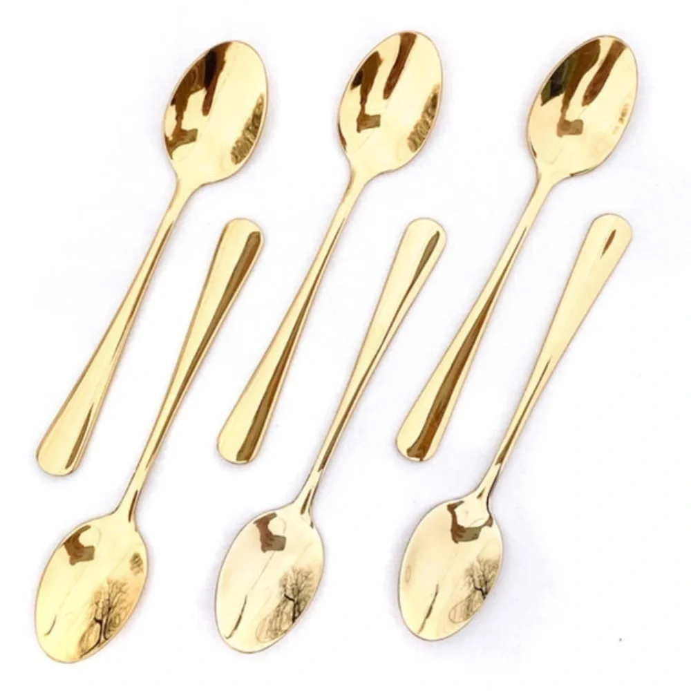 H1 MCM Gold Flower Garden Gold Electroplated Stainless Steel (6) 4.5” Spoons